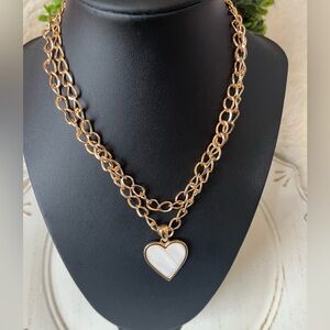 Gold Tone Heart Pendant Necklace 30”